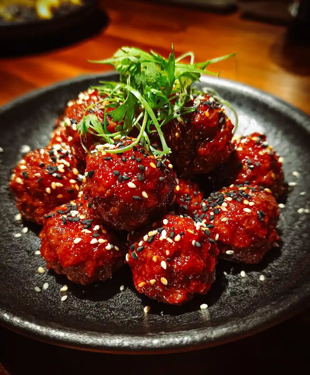 Beef Meatball Recipe Tomato-Chile Glaze With Garnet Sesame 5 beef meatball recipe Tomato-Chile Glaze with Garnet Sesame
