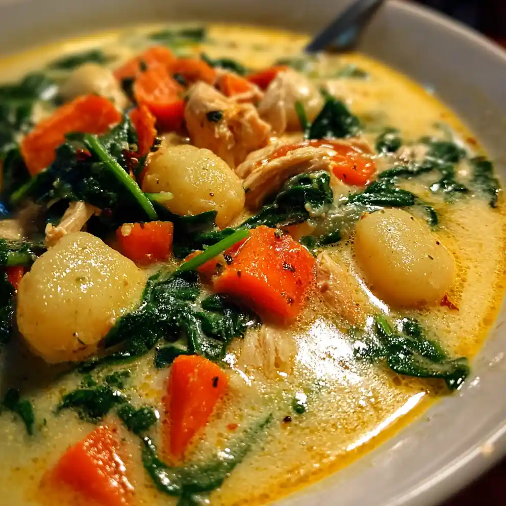 Chicken Gnocchi Soup Recipe Creamy Spinach Broth With Carrot Jewels 1760959133.2861705