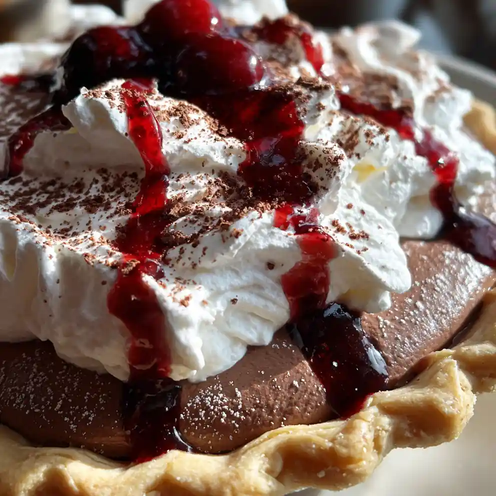Chocolate Cream Pie Recipe With Cocoa Dust And Cherry Drip 4 chocolate cream pie recipe with Cocoa Dust and Cherry Drip