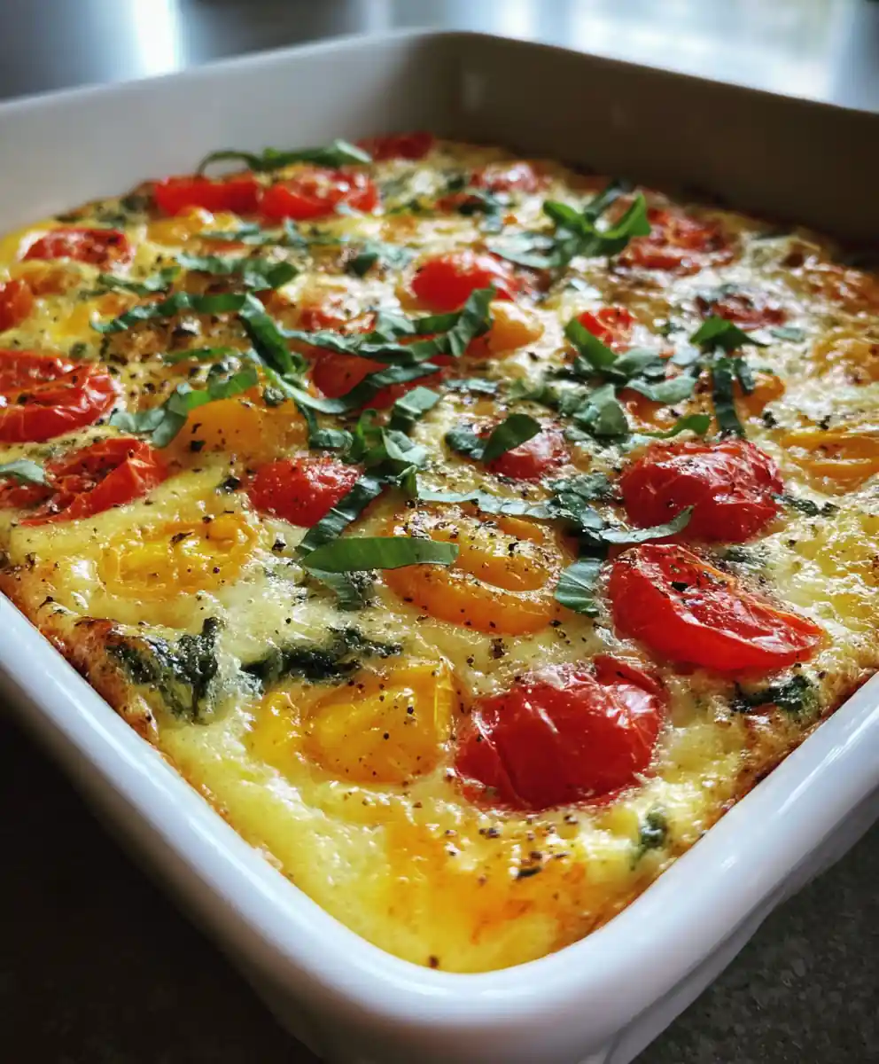 Egg Bake Recipe Sunburst Tomatoes And Basil Ribbons 5 egg bake recipe Sunburst Tomatoes And Basil Ribbons