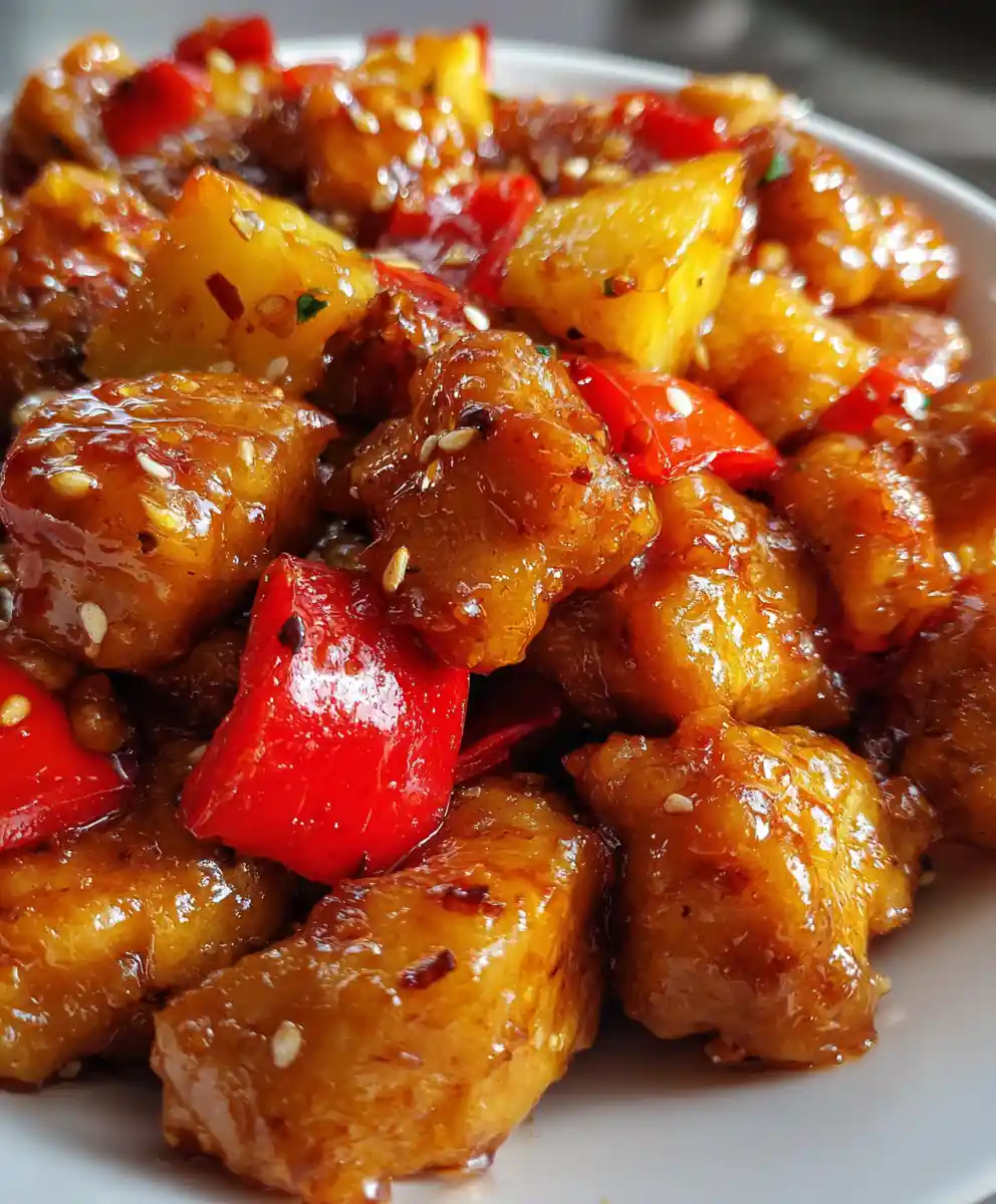 pineapple chicken recipe Sticky Pineapple Glaze With Red Peppers