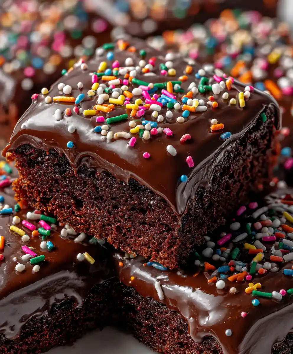 Texas Sheet Cake Recipe Glossy Fudge Icing With Rainbow Sprinkles 5 texas sheet cake recipe Glossy Fudge Icing With Rainbow Sprinkles