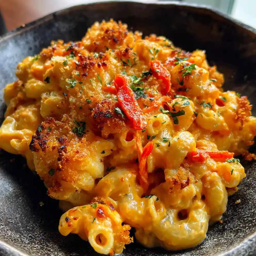 Baked Cheddar Mac And Cheese With Roasted Red Pepper Swirl 3 Baked Cheddar Mac And Cheese With Roasted Red Pepper Swirl 1767817459.9185145