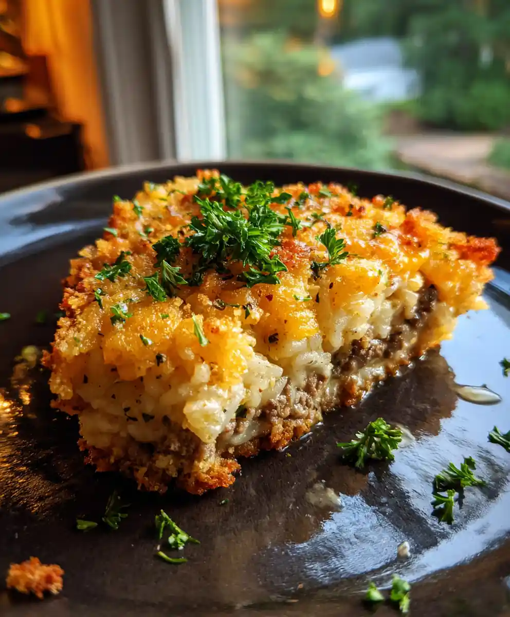 Cheddar Garlic Crusted Hamburger Rice Casserole 5 Cheddar Garlic Crusted Hamburger Rice Casserole
