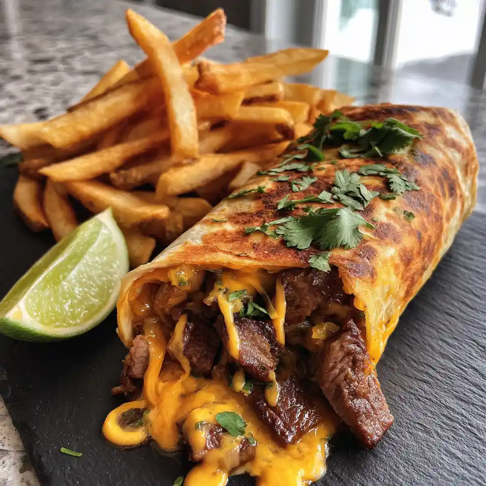 Cheesy Steak Burritos With Crispy Dirty Fry And Chipotle Cream 3 Cheesy Steak Burritos With Crispy Dirty Fry And Chipotle Cream 1767808898.736789