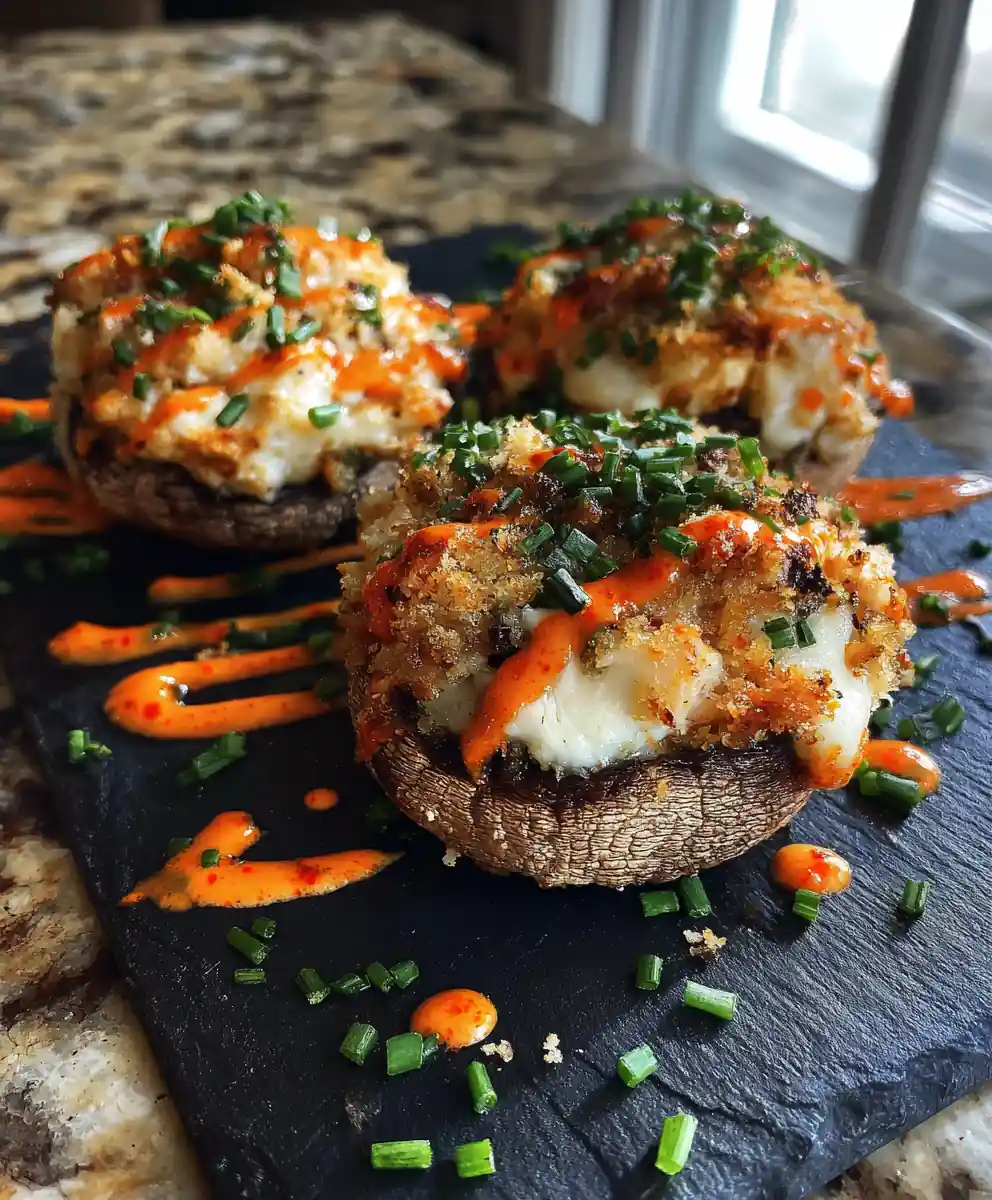 Crab Stuffed Mushrooms With Roasted Red Pepper Cream Swirl 5 Crab Stuffed Mushrooms with Roasted Red Pepper Cream Swirl