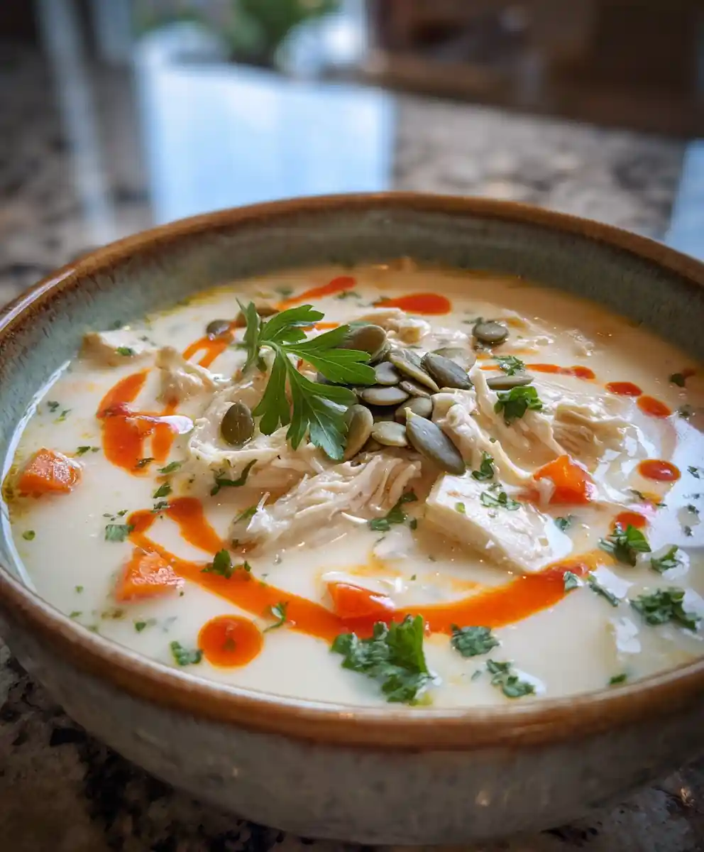 Creamy Chicken Soup With Roasted Red Pepper Cream Swirl 5 Creamy Chicken Soup with Roasted Red Pepper Cream Swirl