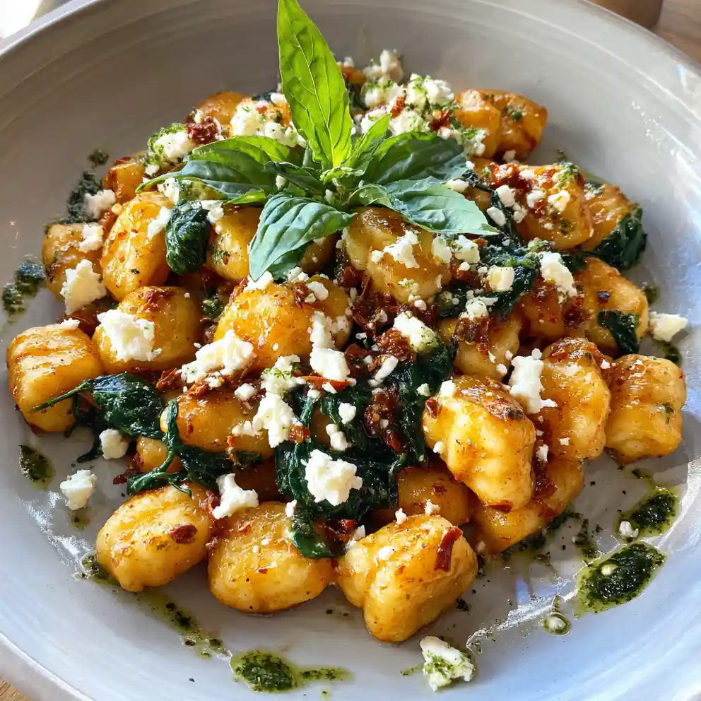 Crispy Gnocchi With Spinach And Feta Pesto Swirl 4 Crispy Gnocchi with Spinach and Feta Pesto Swirl