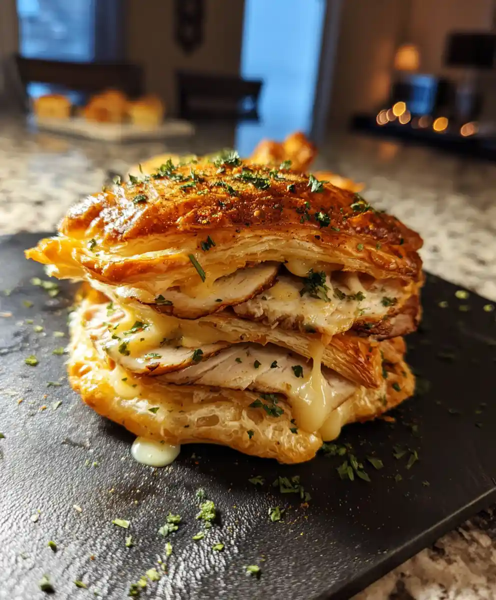 Crispy Smoked Turkey Cheese Puff Pastry Stacks With Herb Garlic Butter Drizzle 5 Crispy Smoked Turkey Cheese Puff Pastry Stacks with Herb Garlic Butter Drizzle