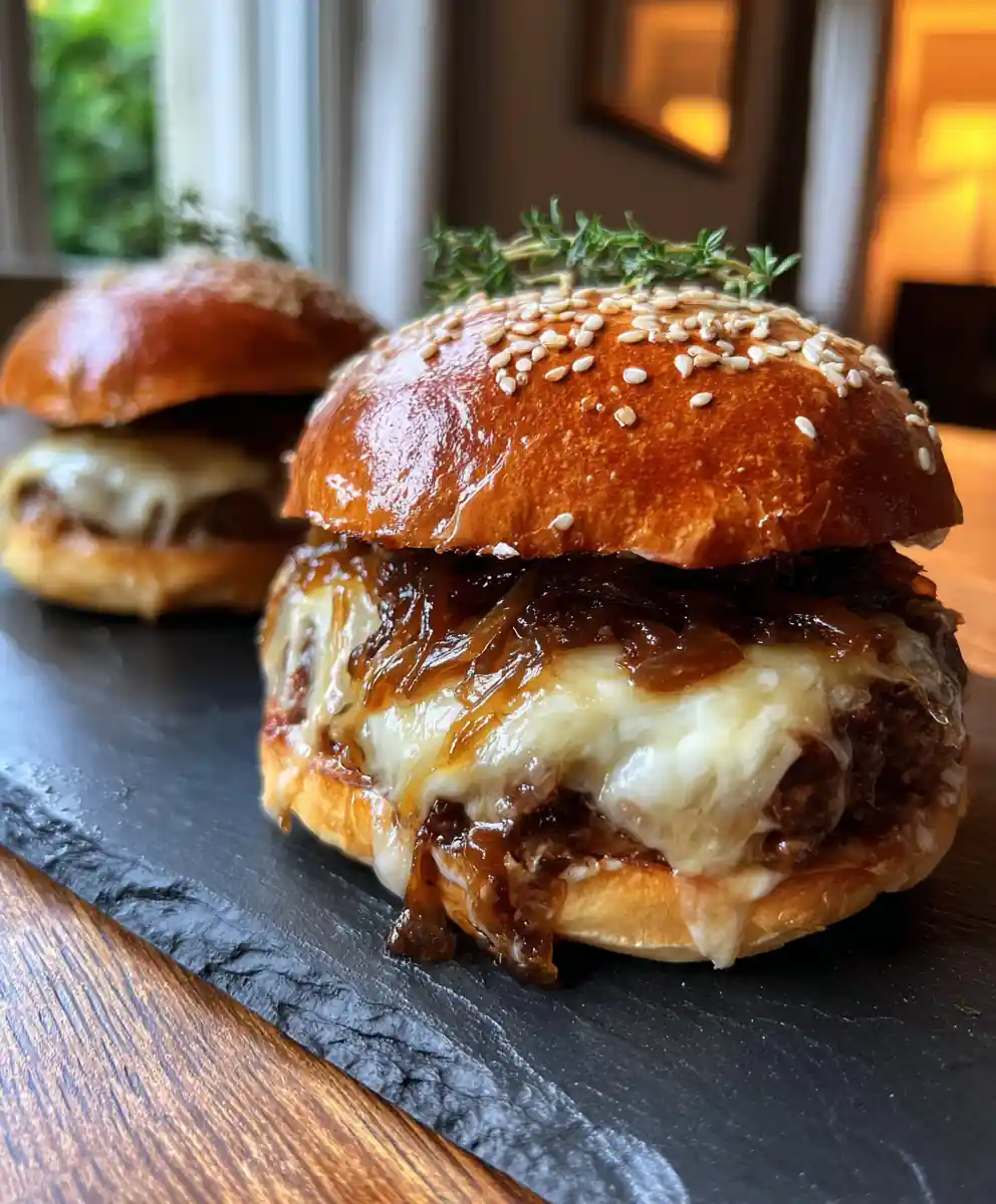 French Onion Ground Beef Burgers With Melted Cheese Swirl 5 French Onion Ground Beef Burgers with Melted Cheese Swirl