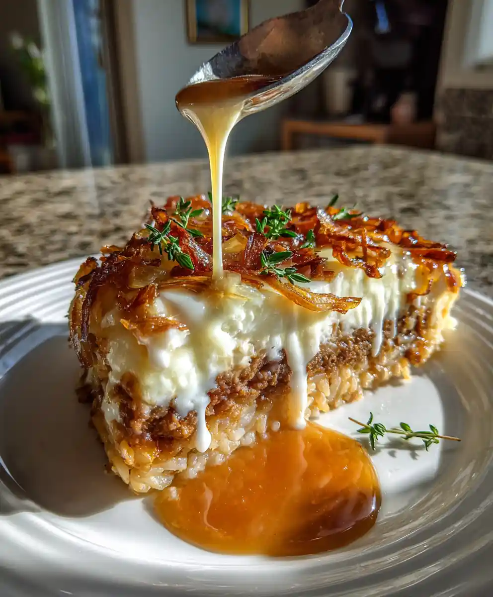French Onion Ground Beef And Rice Casserole With Creamy Onion Swirl 5 French Onion Ground Beef and Rice Casserole with Creamy Onion Swirl