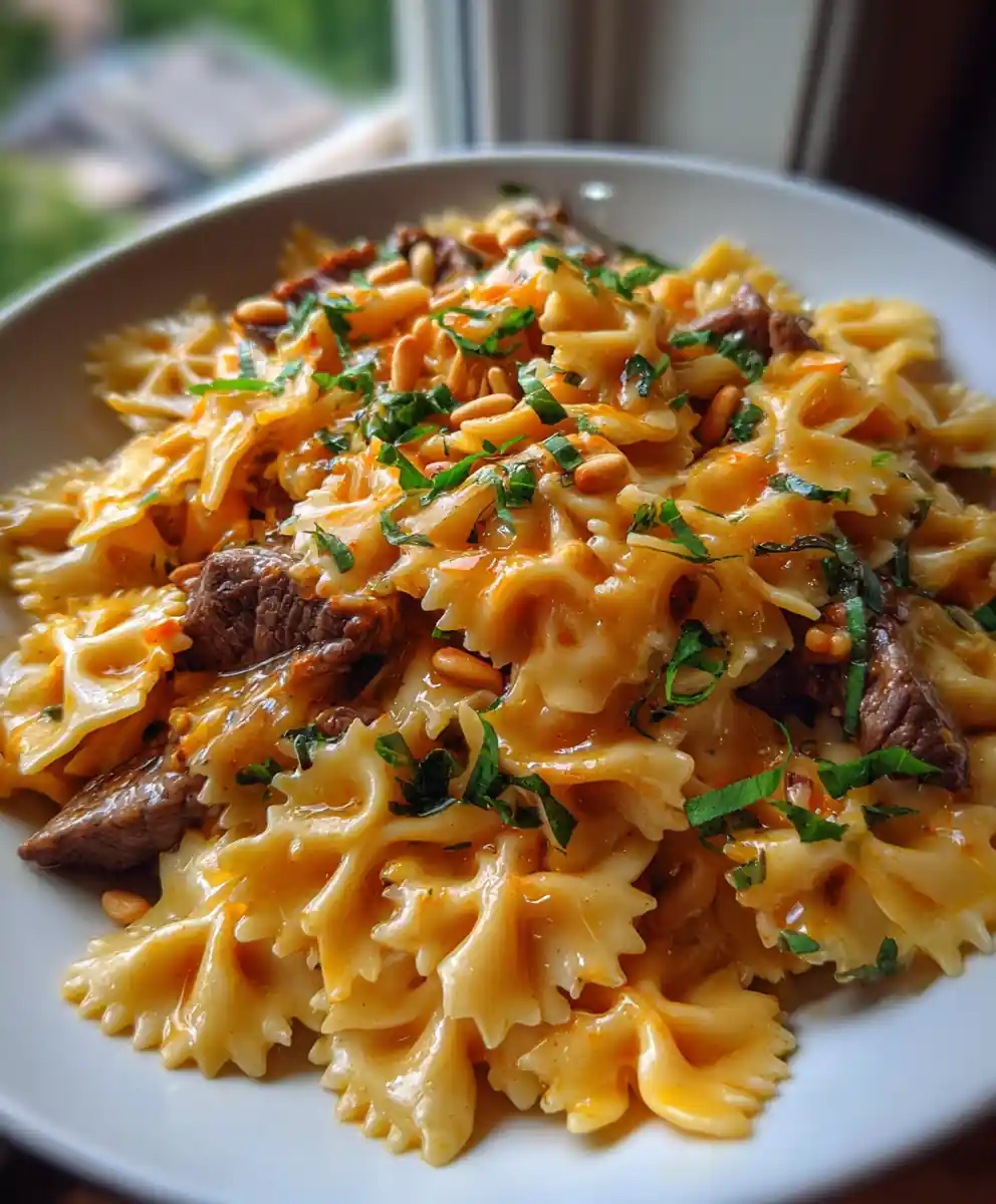 Garlic Butter Beef Bowtie Pasta With Sun Dried Tomato Basil Cream Swirl 5 Garlic Butter Beef Bowtie Pasta with Sun Dried Tomato Basil Cream Swirl