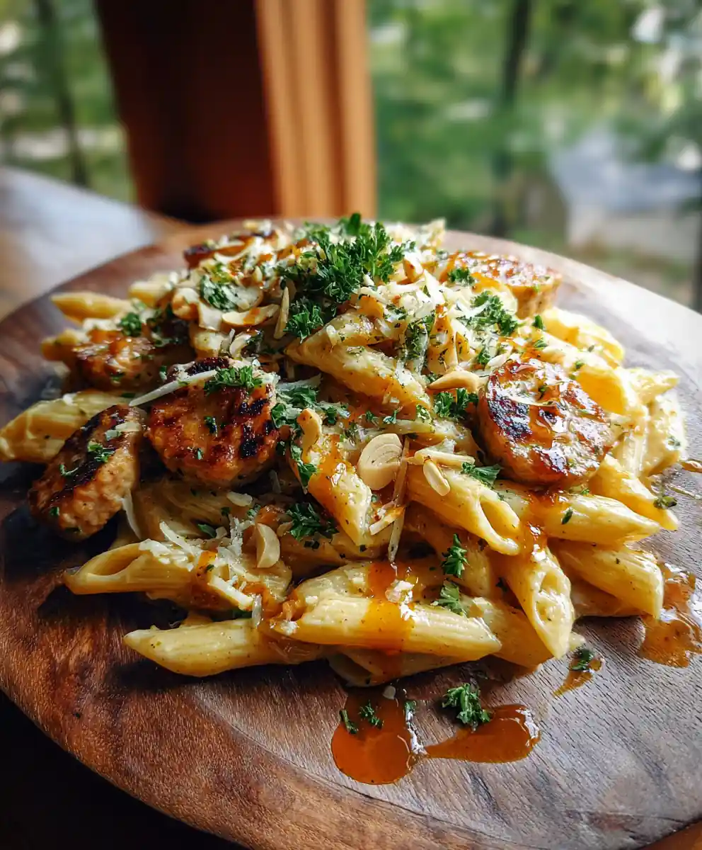 Garlic Honey Skillet Pasta With Crispy Chicken Sausage And Harissa Swirl 5 Garlic Honey Skillet Pasta with Crispy Chicken Sausage and Harissa Swirl