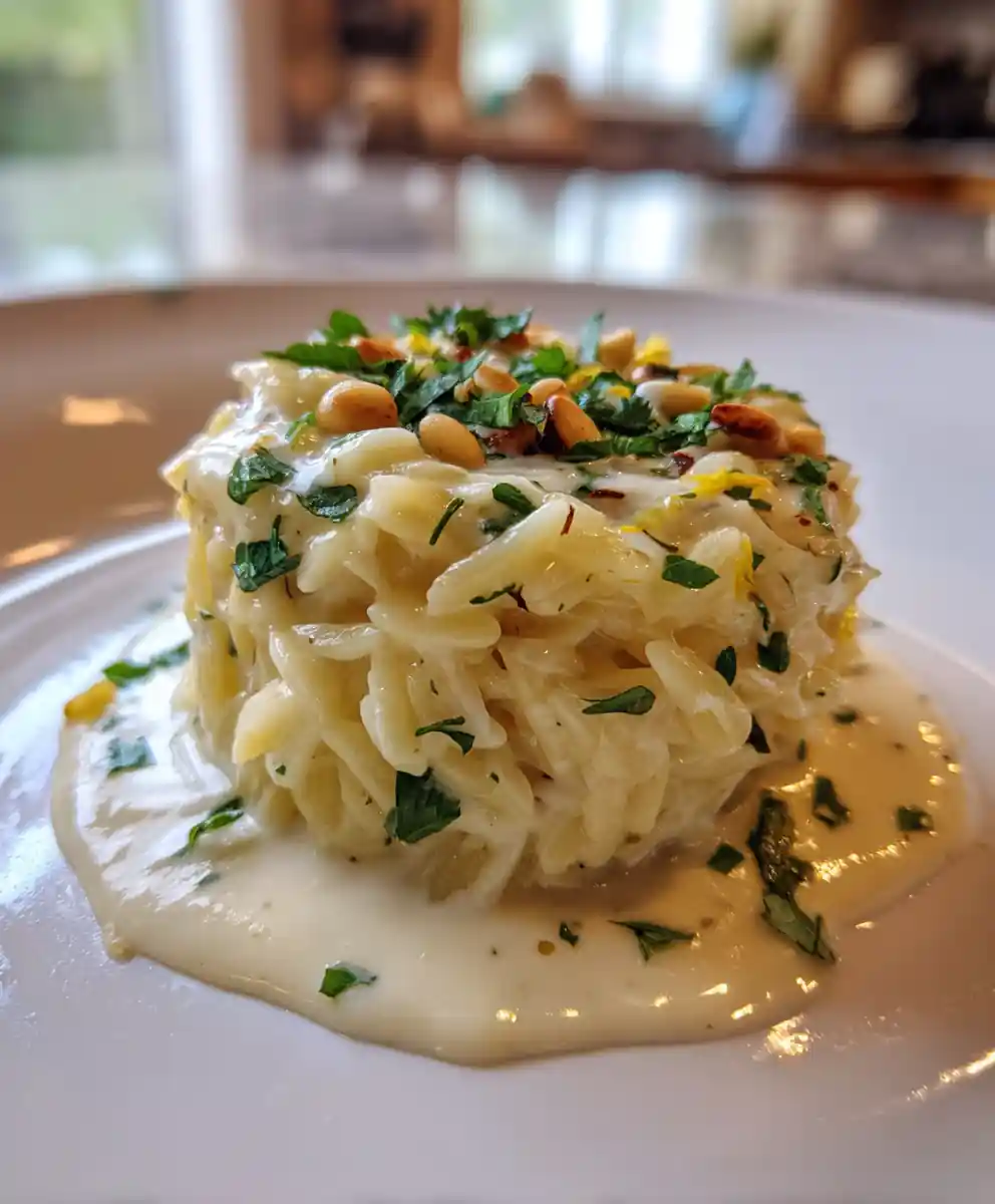 Garlic Parmesan Orzo Pasta With Lemon Herb Cream Swirl 5 Garlic Parmesan Orzo Pasta with Lemon Herb Cream Swirl