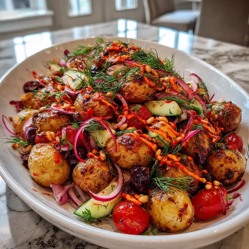 Greek Potato Salad With Roasted Red Pepper Feta Swirl 4 Greek Potato Salad with Roasted Red Pepper Feta Swirl