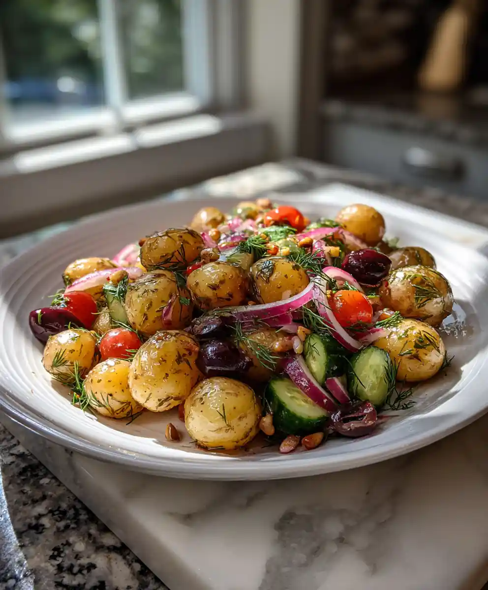 Greek Potato Salad With Roasted Red Pepper Feta Swirl 5 Greek Potato Salad with Roasted Red Pepper Feta Swirl