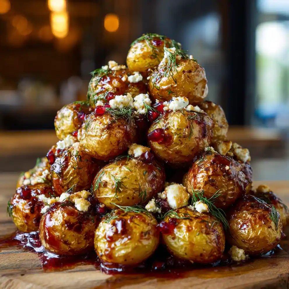 Greek Style Feta Roasted Potatoes With Pomegranate Glaze 4 Greek Style Feta Roasted Potatoes with Pomegranate Glaze
