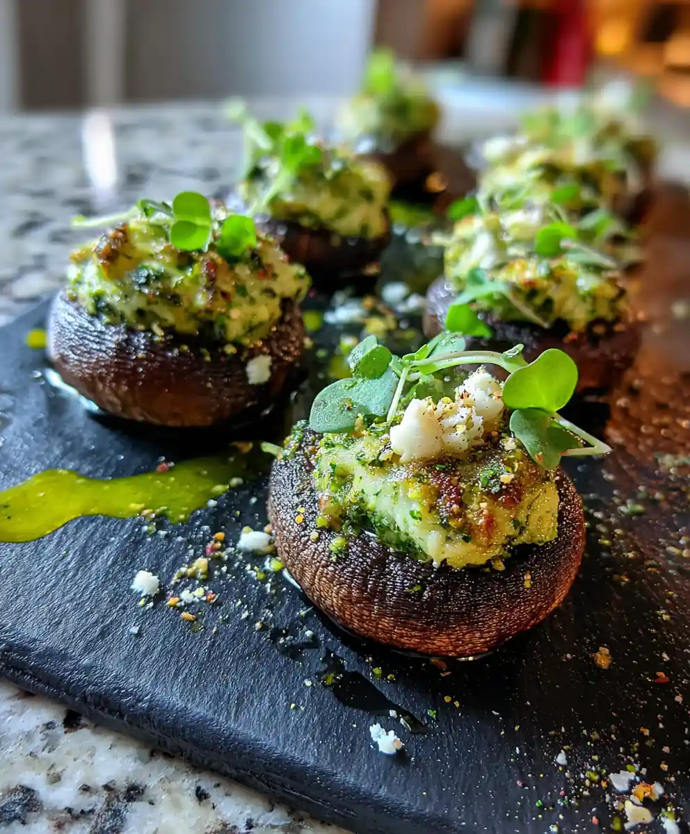 Green Pistachio Pesto Stuffed Mushroom Eyeballs 5 Green Pistachio Pesto Stuffed Mushroom Eyeballs