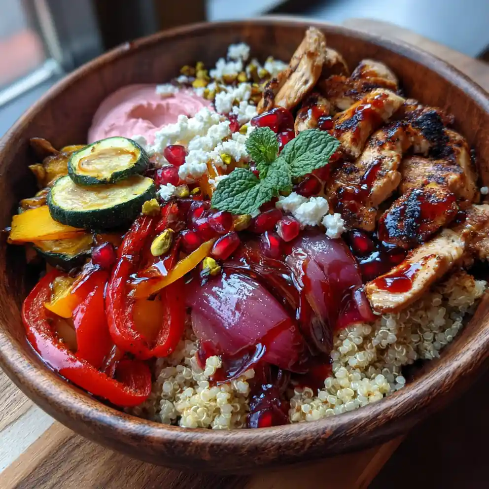 Grilled Mediterranean Bowl With Pomegranate Molasses Drizzle 4 Grilled Mediterranean Bowl with Pomegranate Molasses Drizzle