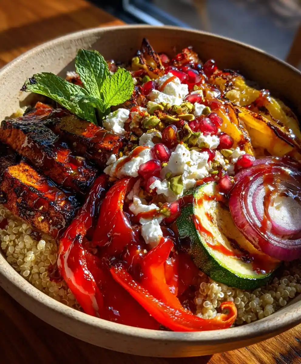 Grilled Mediterranean Bowl With Pomegranate Molasses Drizzle 5 Grilled Mediterranean Bowl with Pomegranate Molasses Drizzle