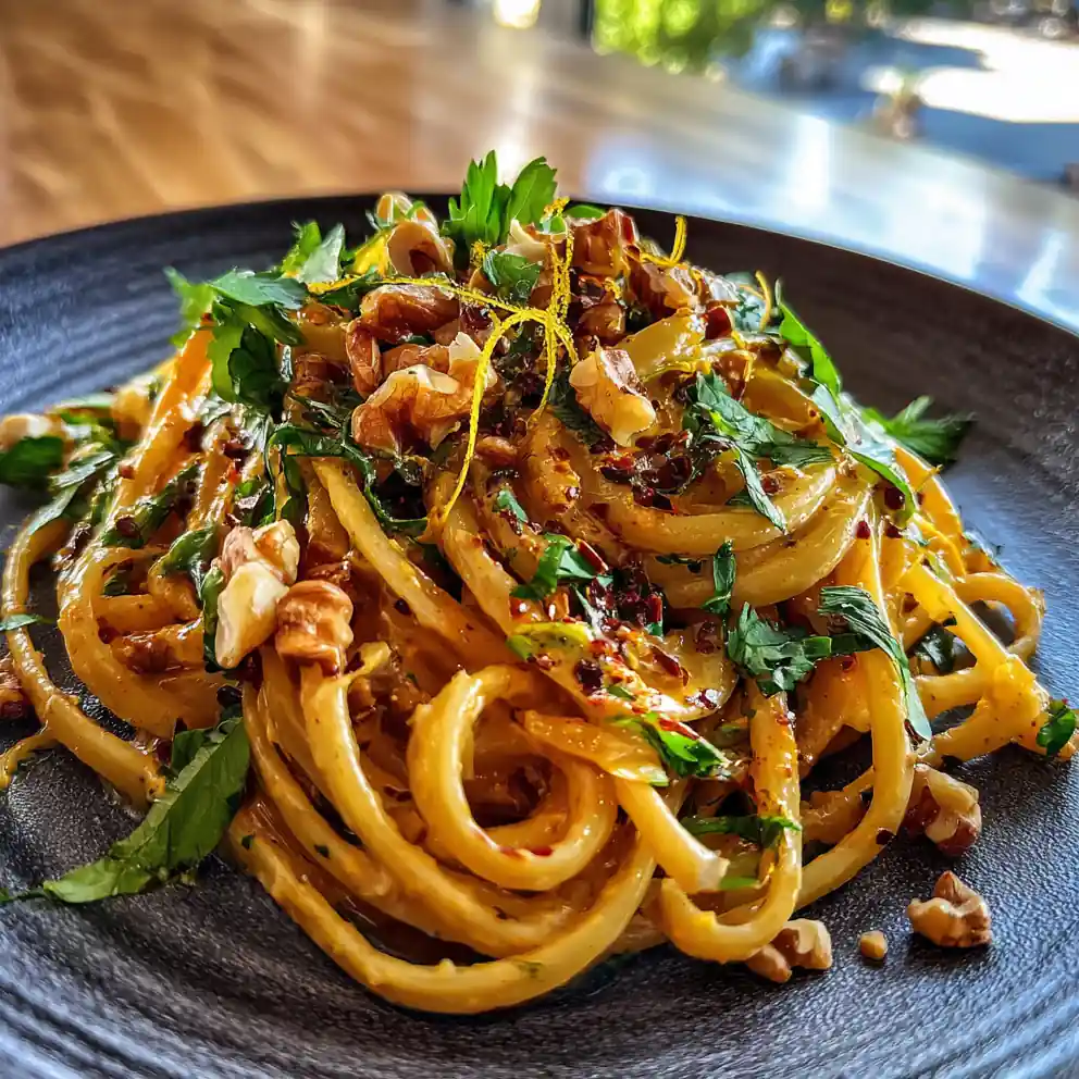 Miso Cream Caramelized Onion Pasta With Chili Oil 1767805386.9208803