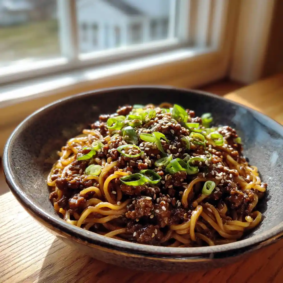 Mongolian Ground Beef Noodles With Sesame Brown Sugar Glaze 1767794394.9055495