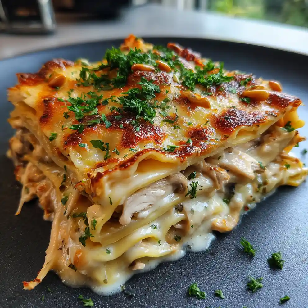 Mushroom Chicken Lasagna With Roasted Red Pepper Alfredo Swirl 3 Mushroom Chicken Lasagna With Roasted Red Pepper Alfredo Swirl 1767834957.3167226