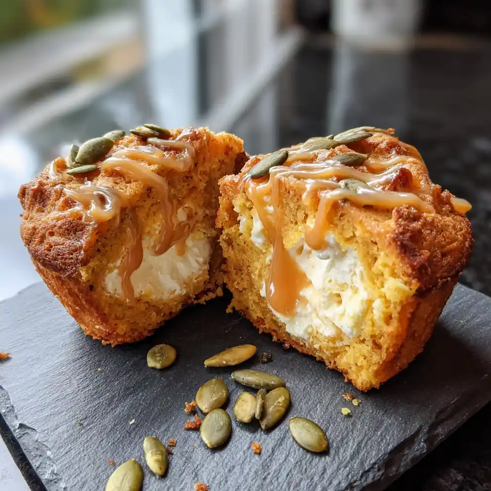 Pumpkin Cheesecake Muffins With Cardamom Caramel Swirl And Toasted Seed Crumble 4 Pumpkin Cheesecake Muffins with Cardamom Caramel Swirl and Toasted Seed Crumble