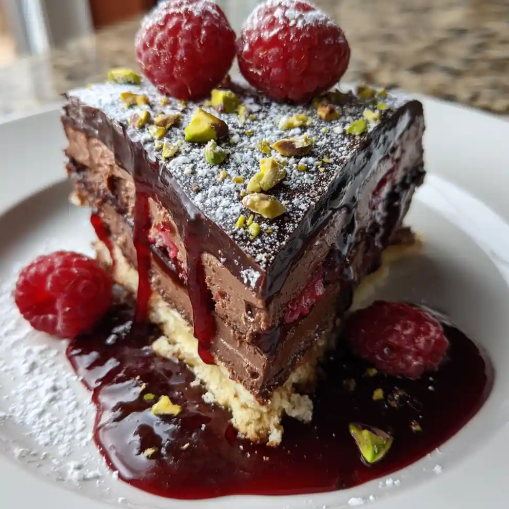 Raspberry Chocolate Lasagna With Pistachio Praline Crunch 3 Raspberry Chocolate Lasagna With Pistachio Praline Crunch 1767796145.6028101