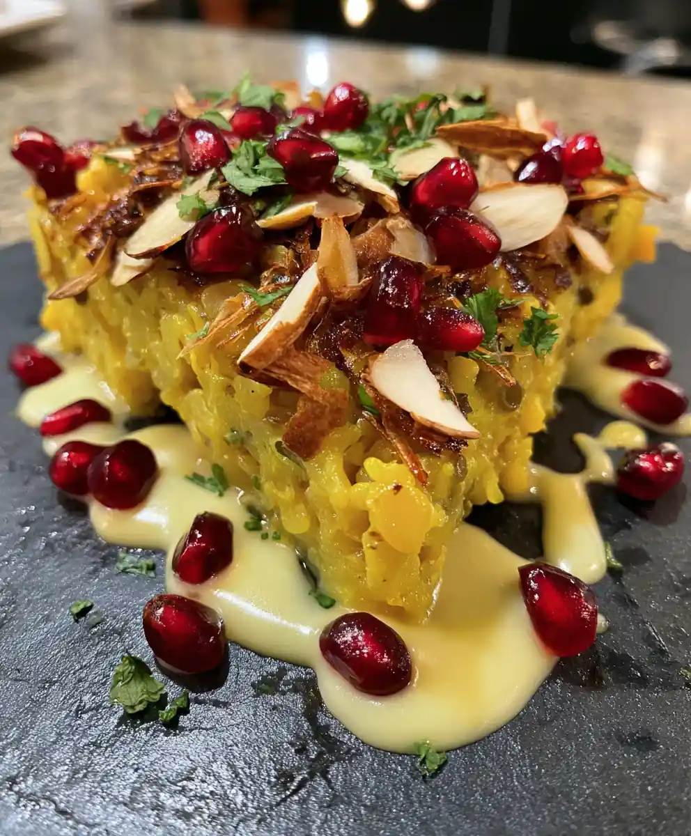 Red Lentil And Rice Casserole With Turmeric Coconut Swirl And Crunchy Almond Pomegranate Topping 5 Red Lentil and Rice Casserole with Turmeric Coconut Swirl and Crunchy Almond Pomegranate Topping