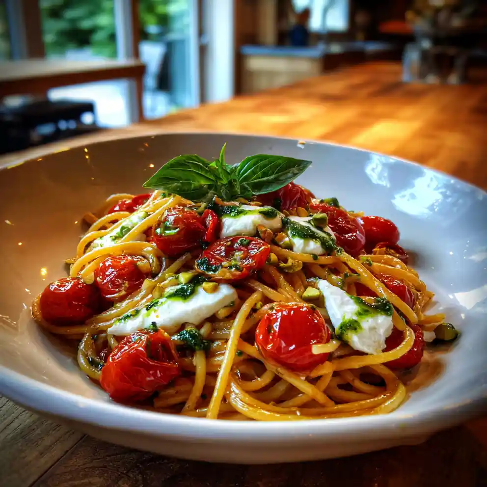 Roasted Tomato Garlic Pasta With Pistachio Basil Ricotta Swirl 1767793890.3541527