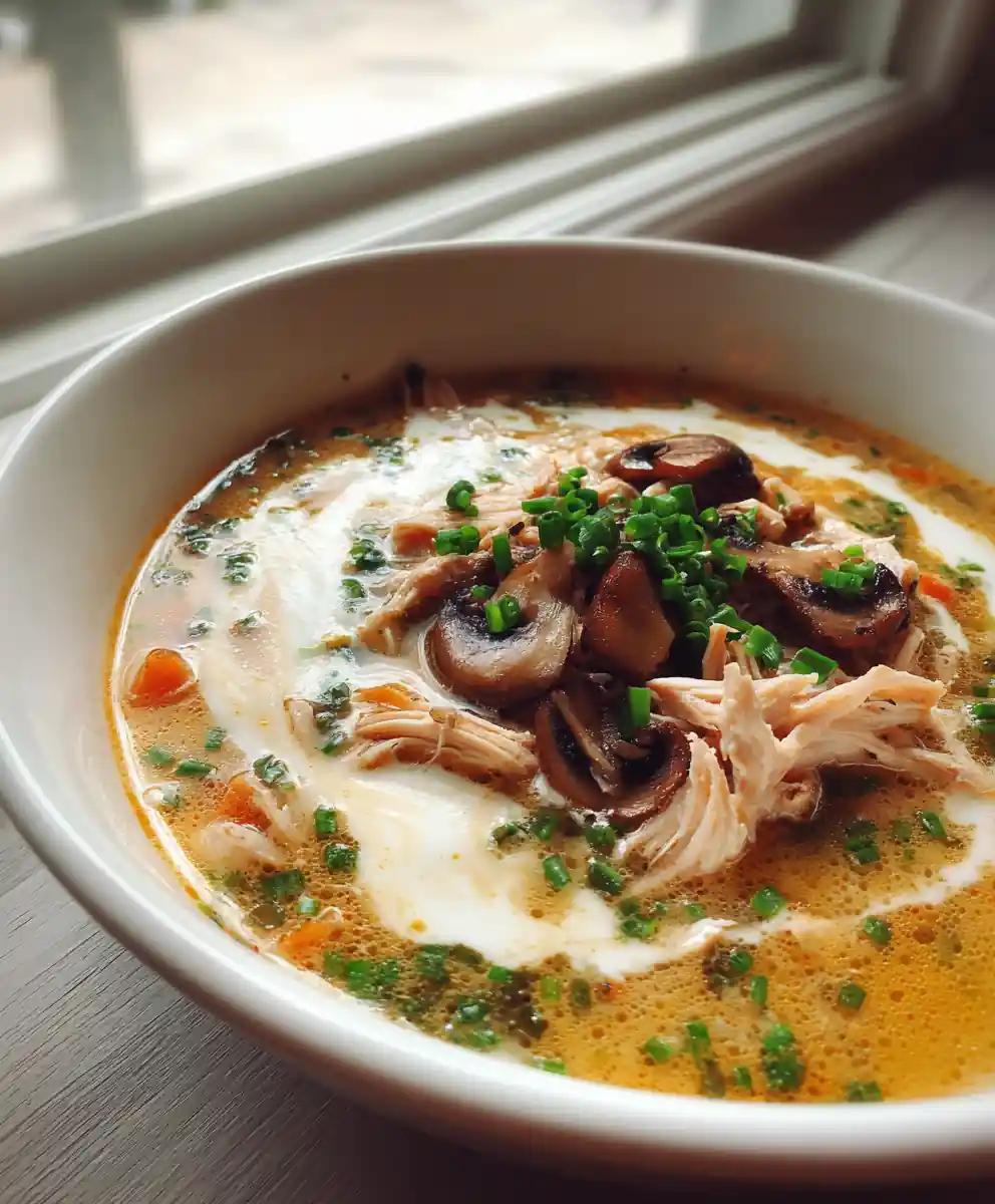 Rotisserie Chicken Mushroom Soup With Roasted Garlic Cream Swirl 5 Rotisserie Chicken Mushroom Soup with Roasted Garlic Cream Swirl