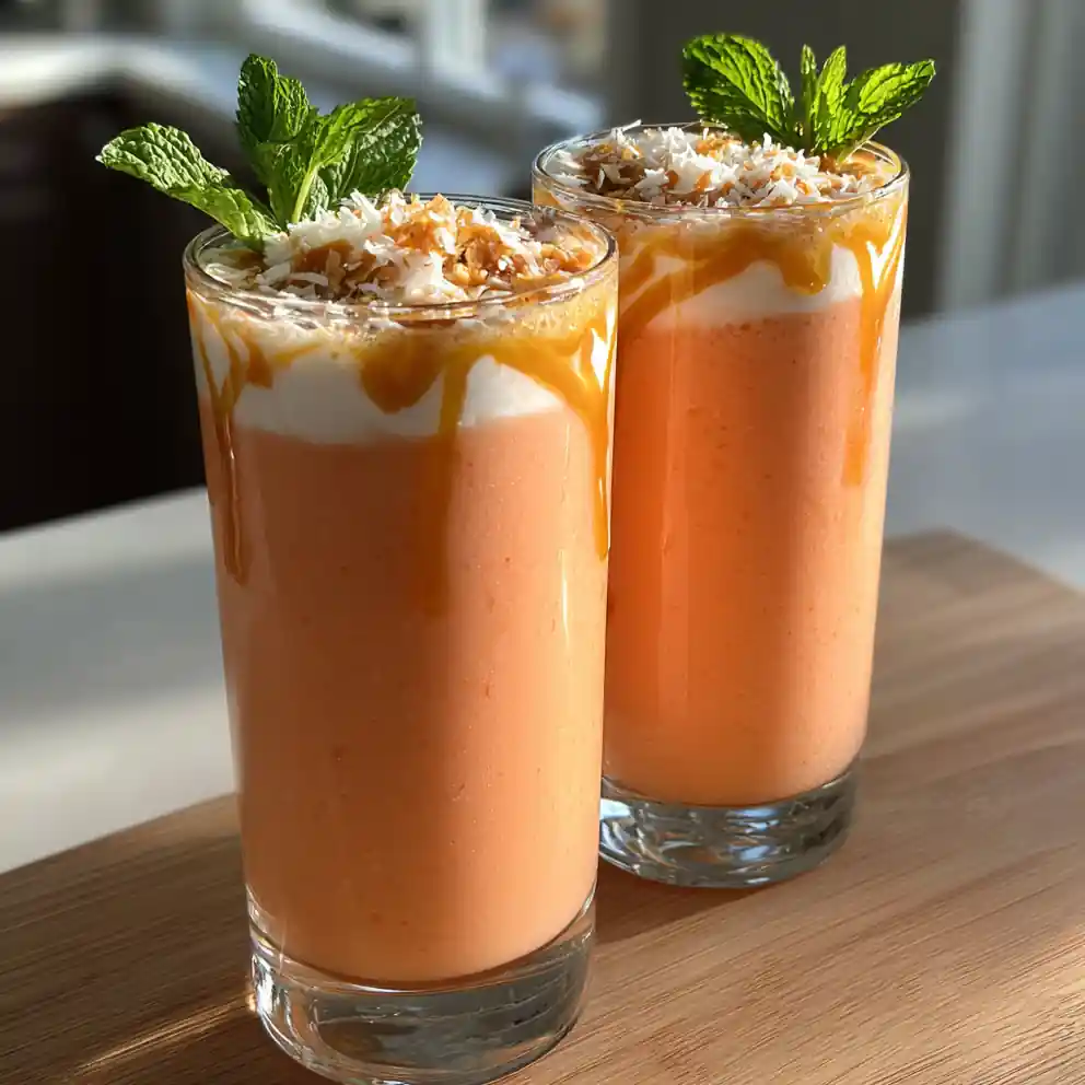 Strawberry Pina Colada Smoothie With Coconut Caramel Swirl 4 Strawberry Pina Colada Smoothie with Coconut Caramel Swirl