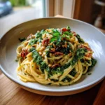 Spaghetti With Spinach In Sun Dried Tomato Cream Sauce And Basil Pesto Swirl 6 Spaghetti With Spinach In Sun Dried Tomato Cream Sauce And Basil Pesto Swirl 1772017100.051626
