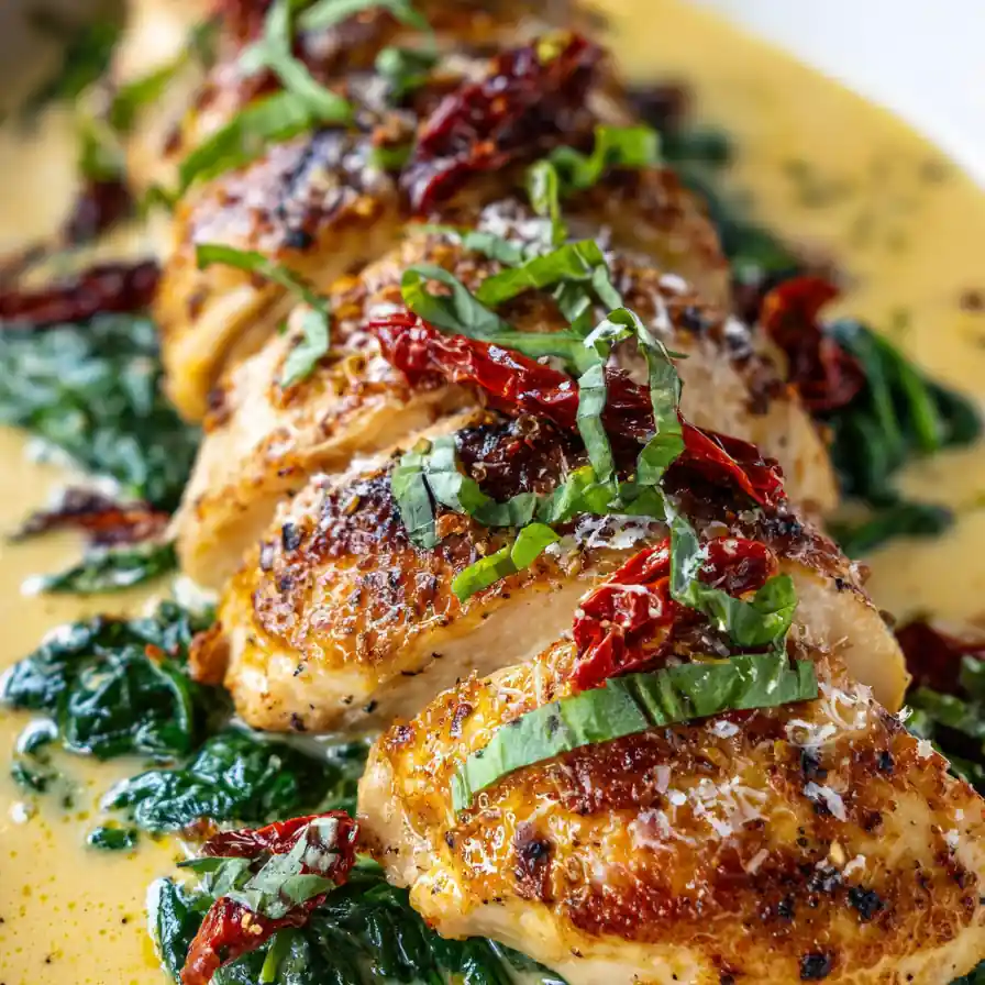Low Carb Tuscan Chicken With Sun Dried Tomatoes And Basil