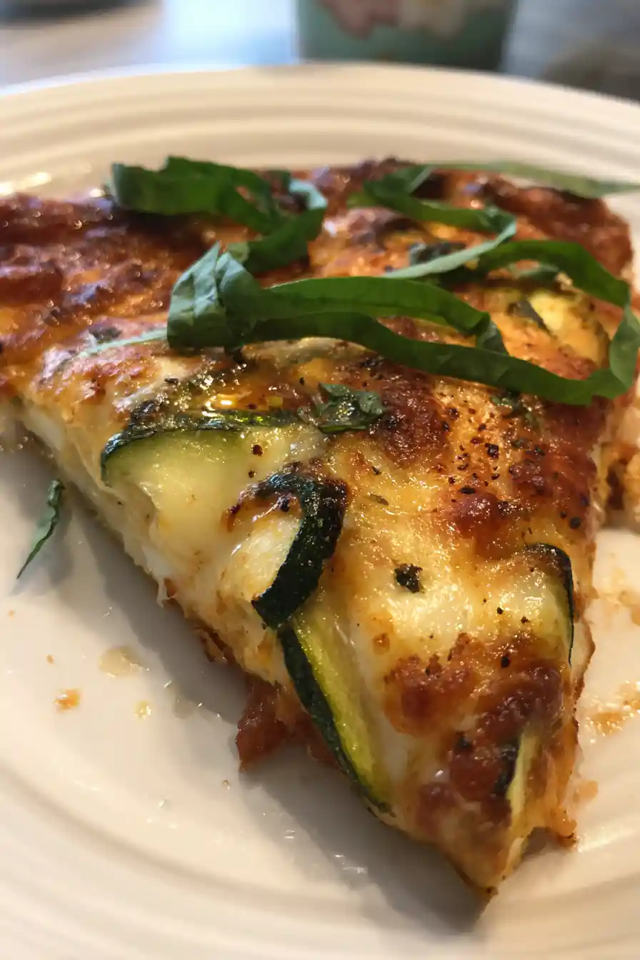 Zucchini Pizza Casserole With Herb Infused Cheese And Toasted Pine Nuts