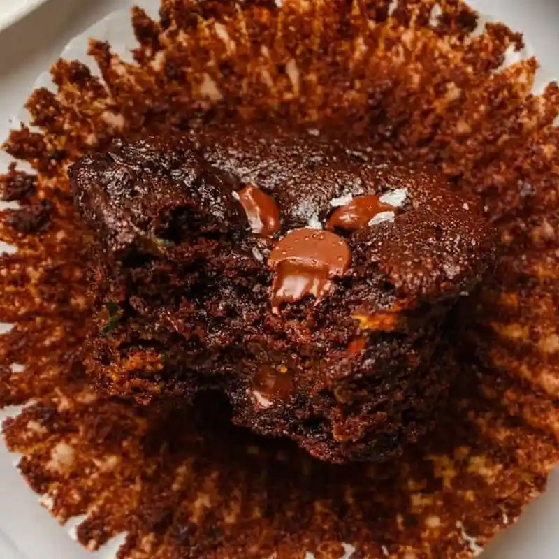 Healthy Double Chocolate Zucchini Protein Muffins 3 Recipe image