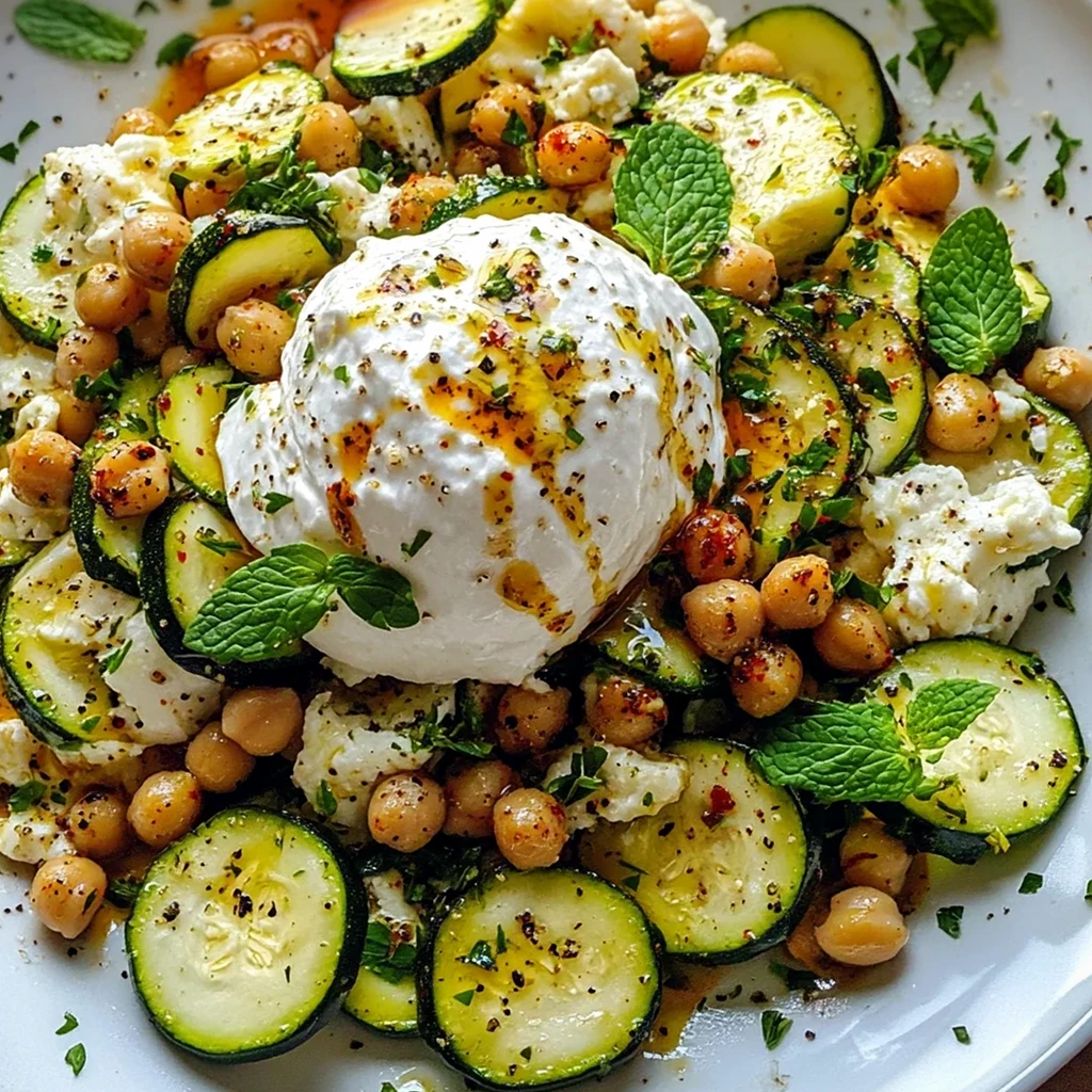Grilled Zucchini and Chickpea Salad with Burrata and Chili Oil 3 Recipe image