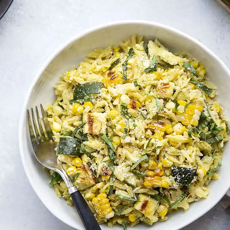 Pesto Zucchini Orzo with Charred Sweet Corn 3 Recipe image