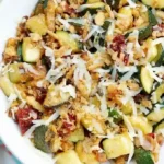 Sautéed Zucchini with Sun-Dried Tomatoes, Smoked Turkey Bacon, and Crispy Onions 4 Sautéed Zucchini with Sun-Dried Tomatoes, Smoked Turkey Bacon, and Crispy Onions