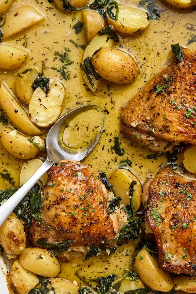 Creamy Garlic Parmesan Chicken and Potato Bake