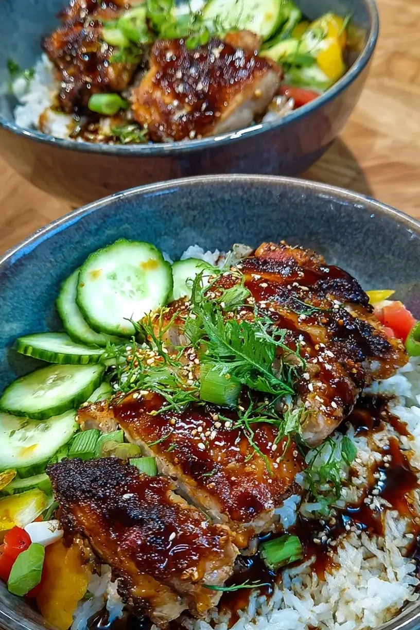 Savory Chicken Thigh Rice Bowls 3 Recipe image