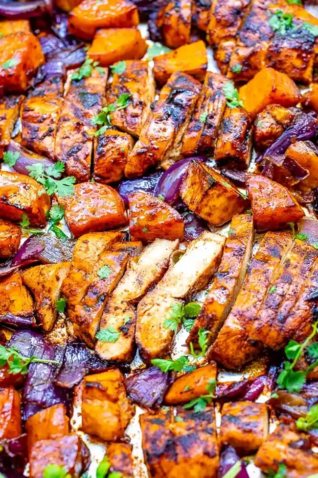 Brown Sugar Chili Rubbed Chicken and Sweet Potatoes 3 Recipe image
