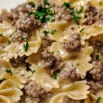 Creamy Garlic Parmesan Beef Pasta with Bowties 4 Creamy Garlic Parmesan Beef Pasta with Bowties