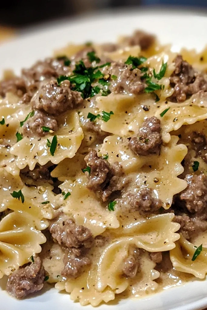 Creamy Garlic Parmesan Beef Pasta with Bowties 3 Recipe image