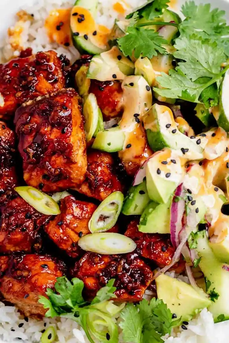 Honey Garlic Salmon Rice Bowls 3 Recipe image