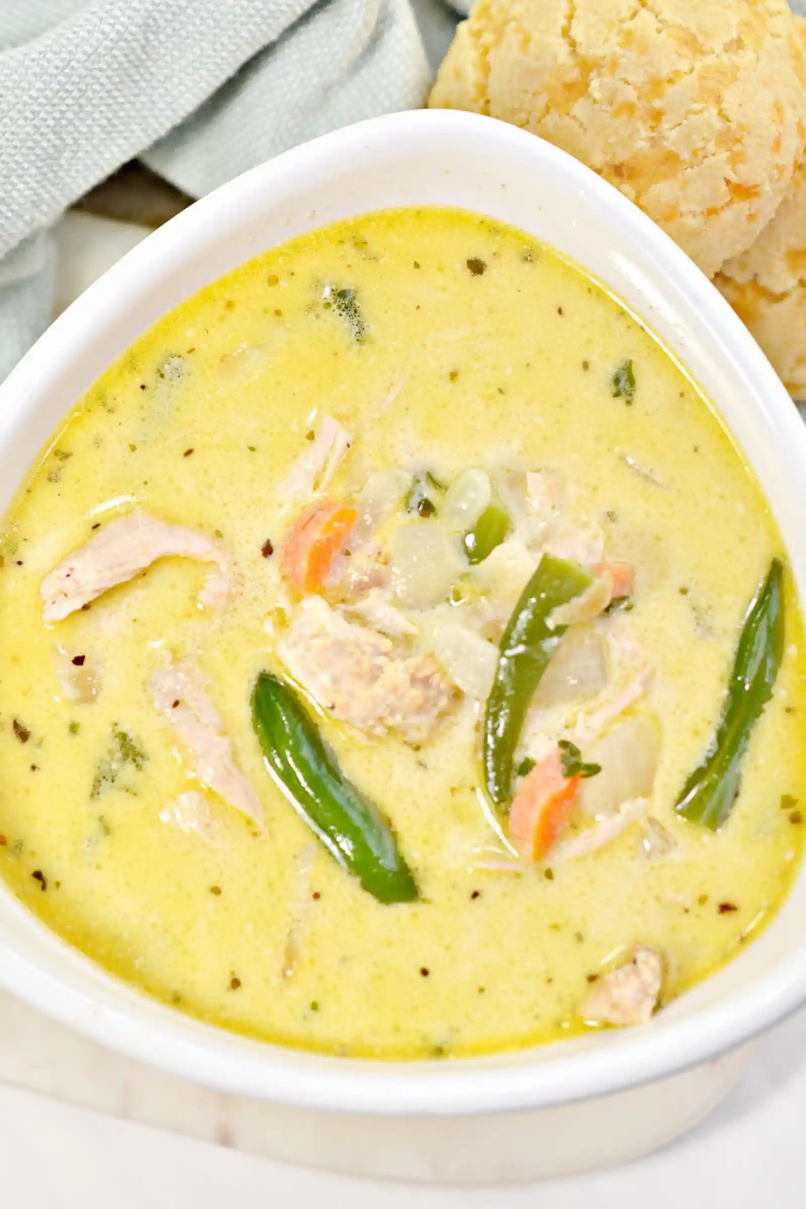 Keto Chicken Pot Pie Soup with Cheesy Almond Flour Biscuits 3 Recipe image