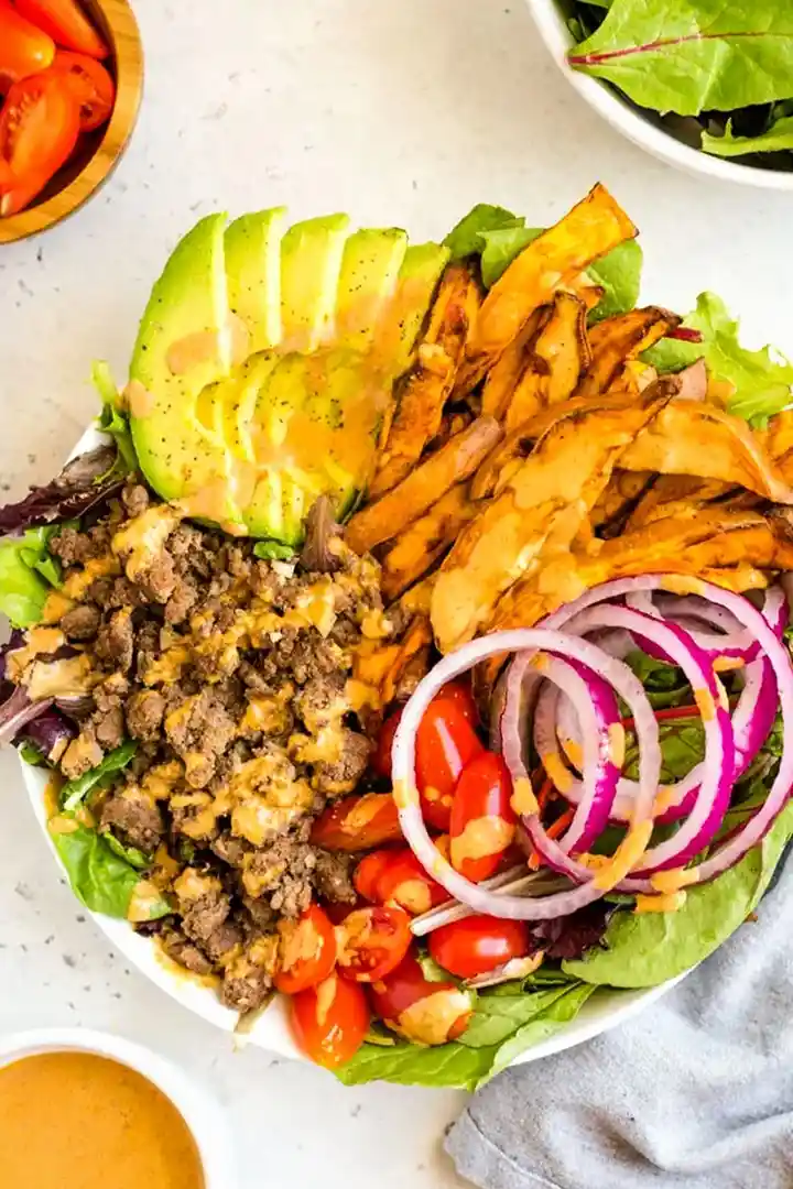 Healthy Loaded Burger Bowls 3 Recipe image
