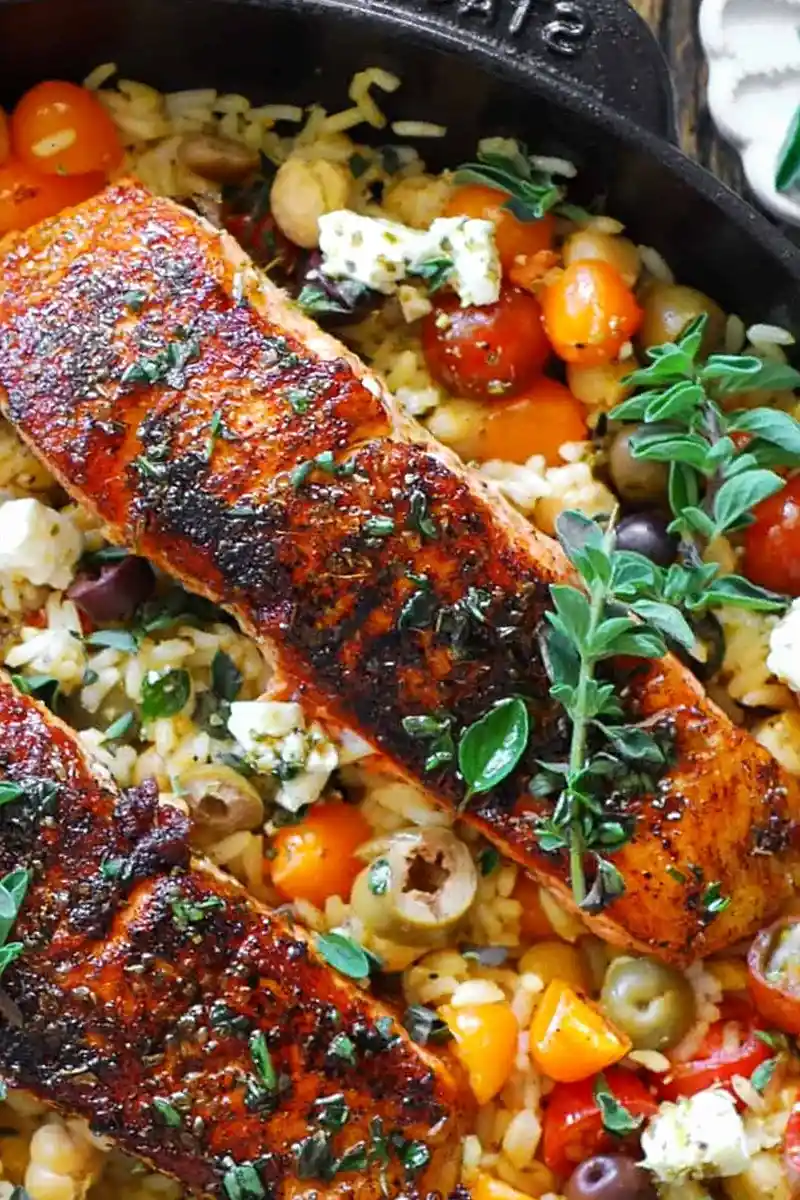 One-Pan Mediterranean Salmon with Zesty Rice and Feta 3 Recipe image