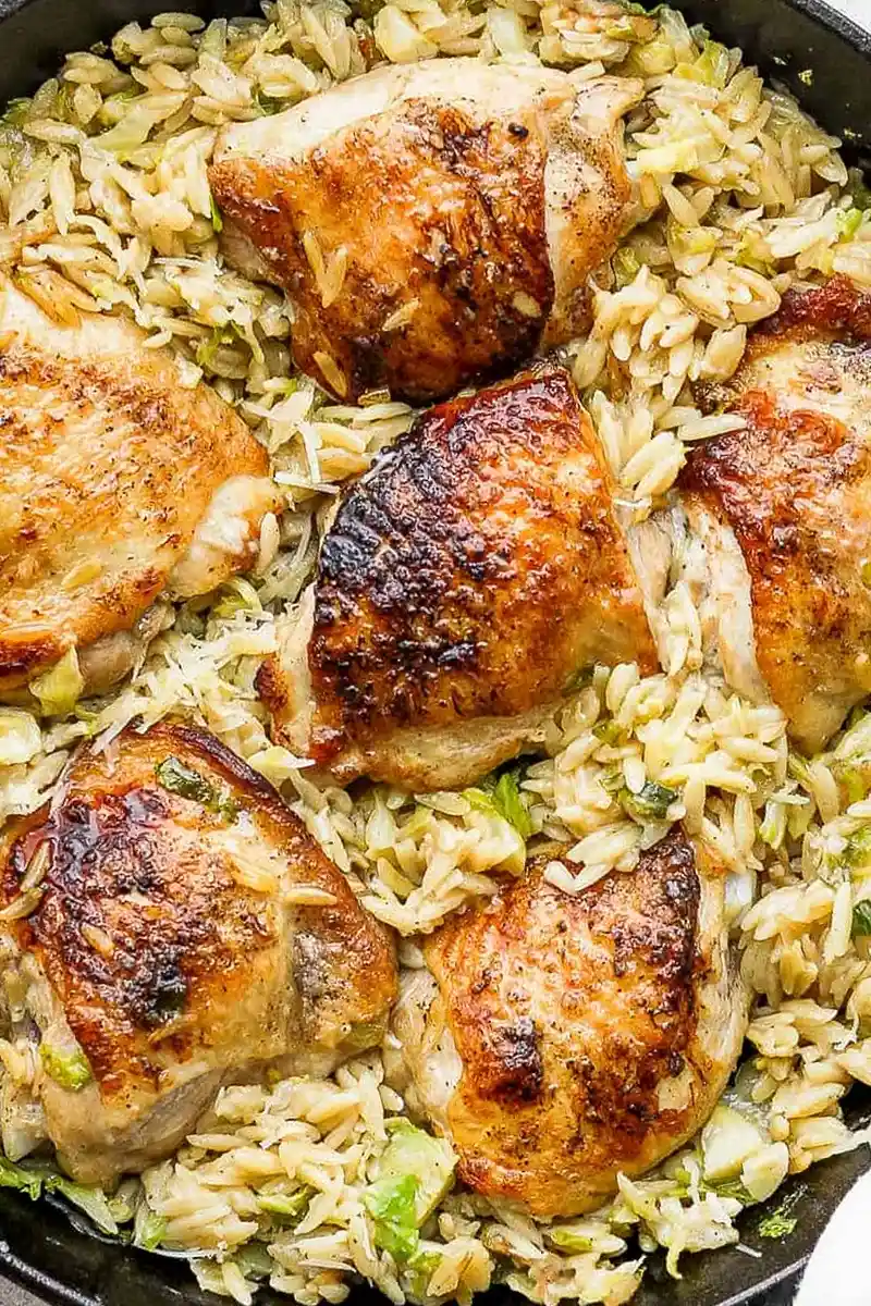 One-Pan Parmesan Chicken and Orzo with Brussels Sprouts 3 Recipe image